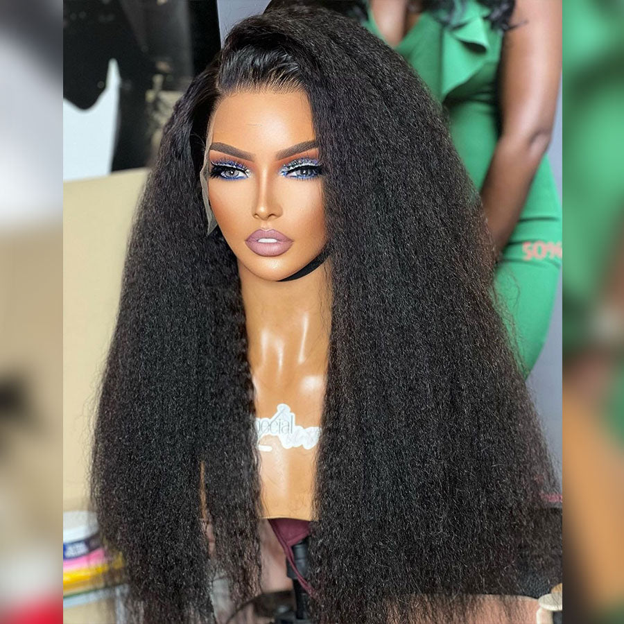 Kinky Straight 13x6 Lace Frontal Wig Undetectable Lace Long Virgin Human Hair Wig ( X03 )