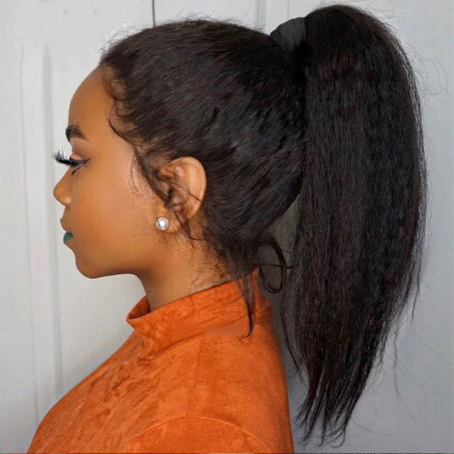 Kinky Straight 13x6 Lace Frontal Wig Undetectable Lace Long Virgin Human Hair Wig ( X03 )