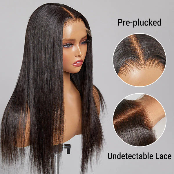 6" Deep Parting Lace Front Silky Straight Human Hair Wigs Pre Plucked Hairline Bleached Knots【N03】