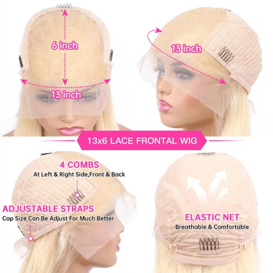 Can Dye Any Color You Want! 613 Blonde Virgin Human Hair Invisible Transparent Lace 13x6 Lace Front Wigs【X02】