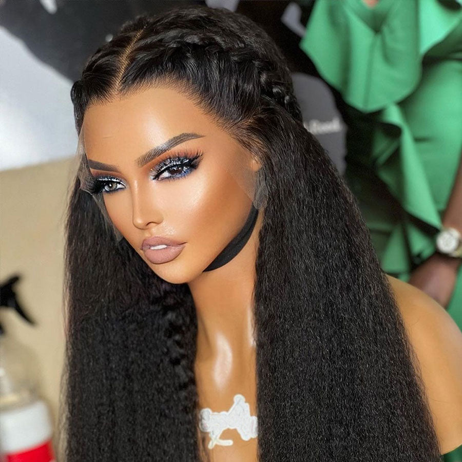 Kinky Straight 13x6 Lace Frontal Wig Undetectable Lace Long Virgin Human Hair Wig ( X03 )