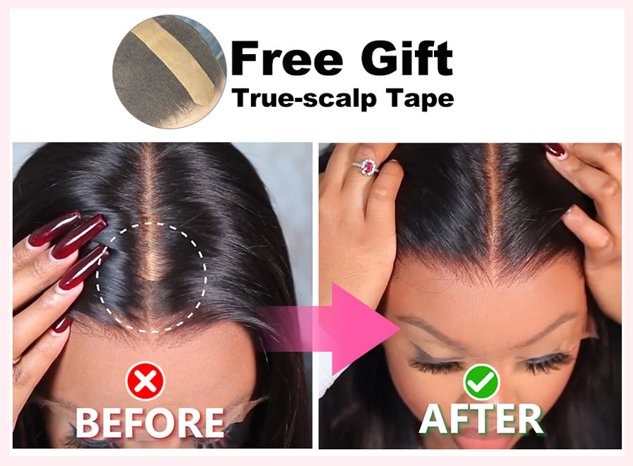 4C Edges | Kinky Edges Kinky Straight 13X6 Lace Glueless Mid Part Long Wig 100% Human Hair (y17)