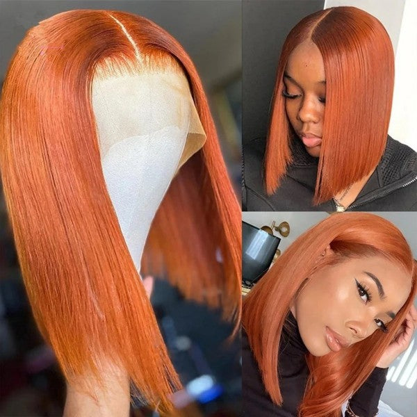 THROW ON & GO !! 13x6 150density Ginger color bob Pre Plucked Invisible Swiss Lace【N19】