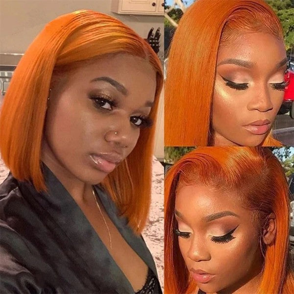 THROW ON & GO !! 13x6 150density Ginger color bob Pre Plucked Invisible Swiss Lace【N19】