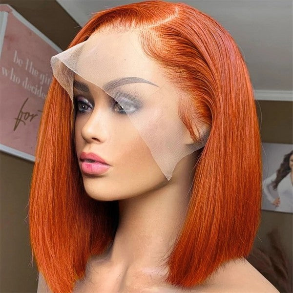 THROW ON & GO !! 13x6 150density Ginger color bob Pre Plucked Invisible Swiss Lace【N19】