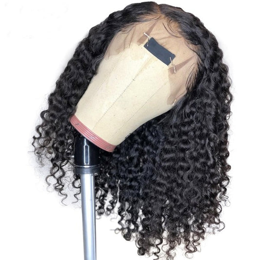 $74 10" 150% 13x6 Natural Curly Bob Wig THROW ON & GO !! Pre Plucked Invisible Swiss Lace 【G04】
