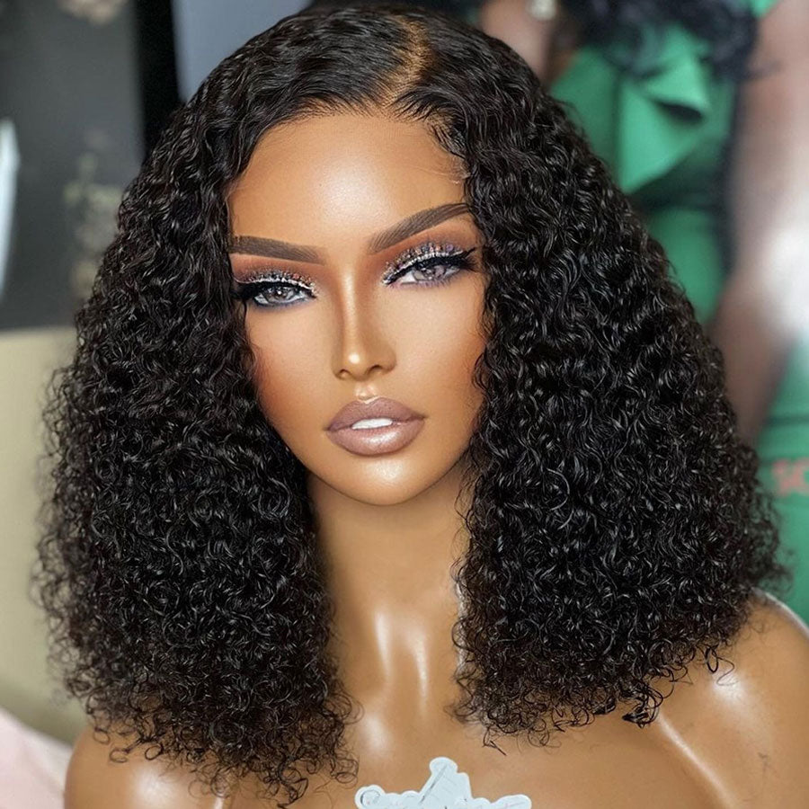 Glueless Bob Wig 13x6 Curly Lace Front Wig Pre Plucked Invisible Swiss Lace(x05)