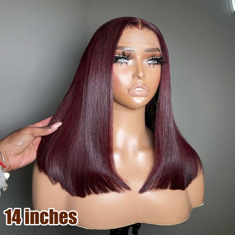 Glueless Trendy Straight 99J bob wigs !! Elva 13x6 150density Pre Plucked Invisible Swiss Lace【N18】