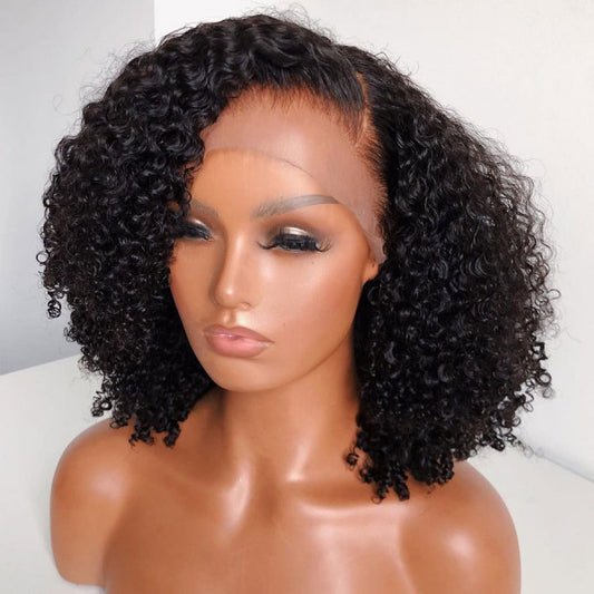 $74 Kinky Curly 13x6 Bob Wig ELva Hair Pre Plucked Invisible Swiss Lace【N17】