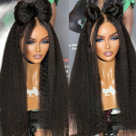 Kinky Straight 13x6 Lace Frontal Wig Undetectable Lace Long Virgin Human Hair Wig ( X03 )