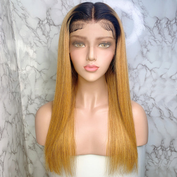 Elva Hair 150 Density Omber Color 1BT27# 13x6 Brazilian Straight Lace Front Human Hair Wigs Pre Plucked 【N25】