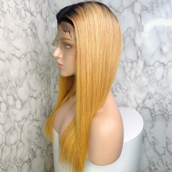 Elva Hair 150 Density Omber Color 1BT27# 13x6 Brazilian Straight Lace Front Human Hair Wigs Pre Plucked 【N25】