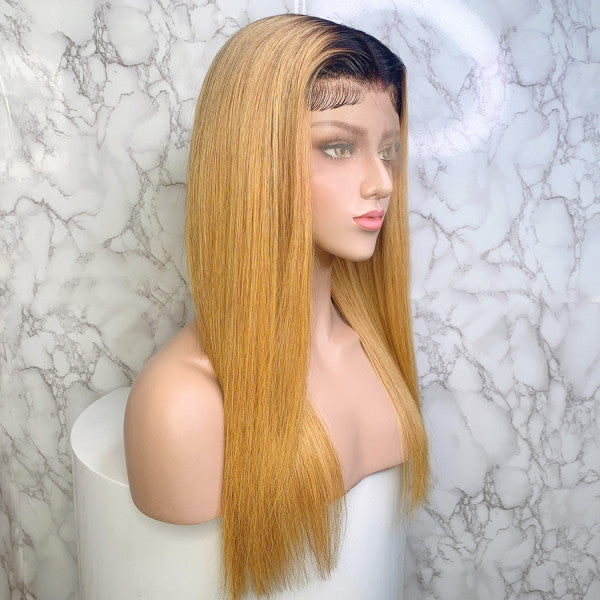 Elva Hair 150 Density Omber Color 1BT27# 13x6 Brazilian Straight Lace Front Human Hair Wigs Pre Plucked 【N25】