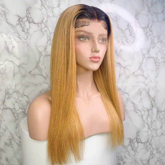 Elva Hair 150 Density Omber Color 1BT27# 13x6 Brazilian Straight Lace Front Human Hair Wigs Pre Plucked 【N25】