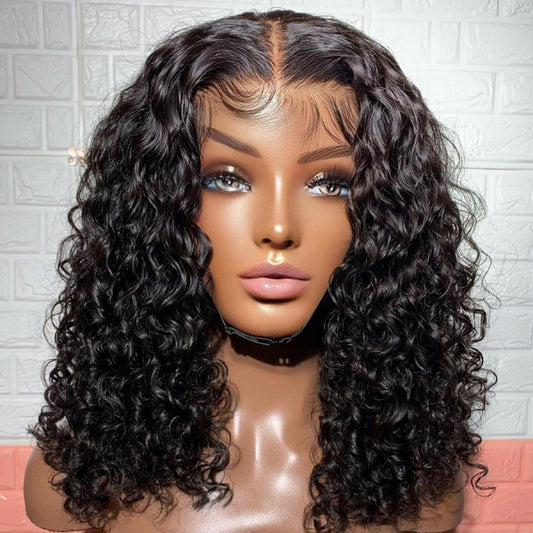$82 12" 150% 13x6 Curly Bob Wig Pre Plucked Invisible Swiss Lace 【G08】