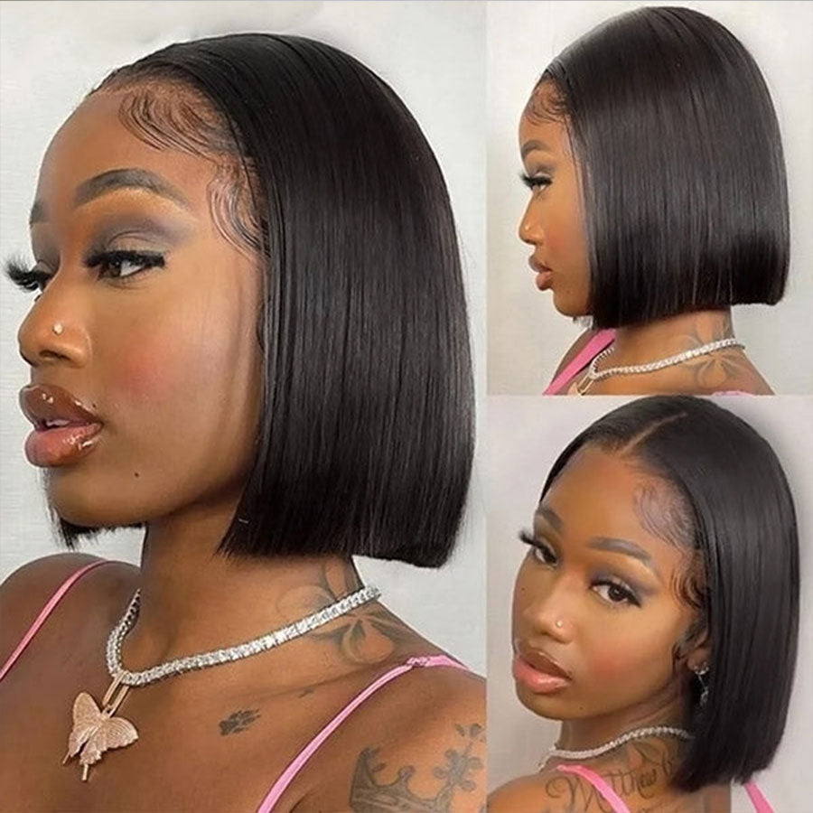 13x6 Curly Bob Glueless Lace Front Human Hair Wigs Pre Plucked Same As the Picture (X20)