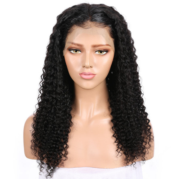 Natural Black Curly 13X6 Lace Mid Part Glueless Wig 100% Human Hair (y14)