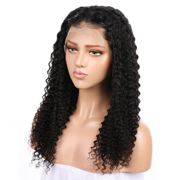 Natural Black Curly 13X6 Lace Mid Part Glueless Wig 100% Human Hair (y14)