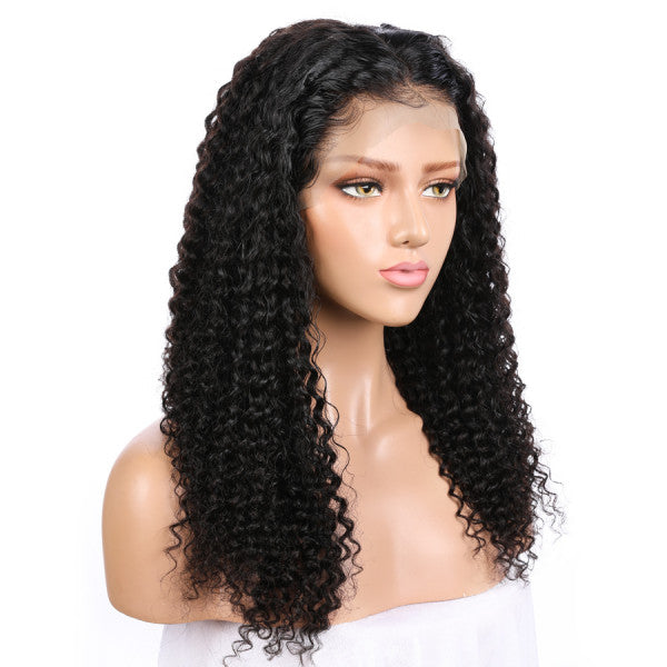 Natural Black Curly 13X6 Lace Mid Part Glueless Wig 100% Human Hair (y14)