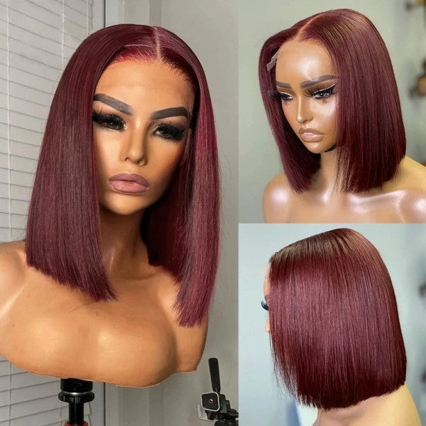 Glueless Trendy Straight 99J bob wigs !! Elva 13x6 150density Pre Plucked Invisible Swiss Lace【N18】