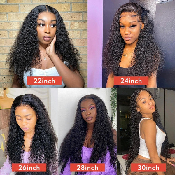 Natural Black Curly 13X6 Lace Mid Part Glueless Wig 100% Human Hair (y14)